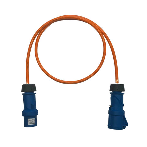 Heavy duty H07BQ-F orange 16A 230v IEC60309 commando shoreline hook up. Specifically designed for the safe connection of boats to marina power supplies, commonly referred to as a 'hook-up' or 'shore line' power cable.