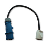 EV charging adaptor to enable EV granny chargers with a Danish plug to be used with a 16A IEC60309 commando socket.