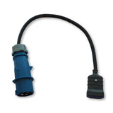 EV charging adaptor to enable EV granny chargers with an Italian 10A or 16A plug to be used with a 16A IEC60309 commando socket.
