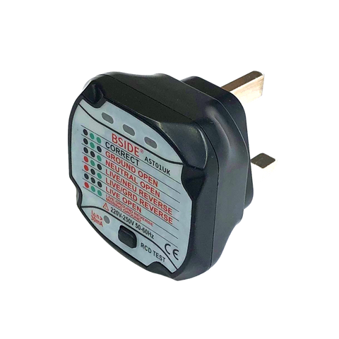 13A UK socket tester plug with RCD 30mA tester function.