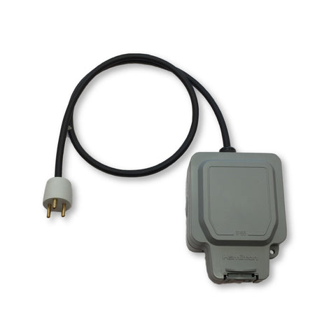 EV granny charger weatherproof travel adaptor to enable granny chargers with a UK 13A plug to be used with a 16A Danish socket.