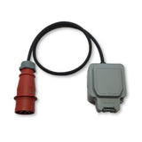 EV weatherproof granny charger campsite and industrial socket adaptor to enable a granny charger with a UK 13A plug to be connected to an IEC60309 415v 32A 3 phase commando socket hook up.