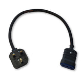 Heavy duty travel adaptor enables Italian 10A and 16A (type L) plugs to be used with a 13A UK (type G) socket.