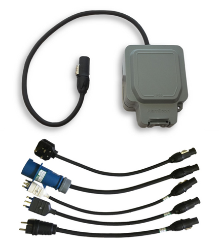 ModulEV Modular granny charger extension and travel adaptor system. Enables UK granny chargers to be connected to sockets across the World.