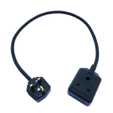 Heavy duty travel adaptors to enable appliance with a South African or 15A British BS546 round pin plug to be used with a UK 13A socket. H07RN-F rubber cable.