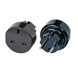 Travel adaptor to enable appliances with a UK 13A plug to be used in countries with European Schuko or French sockets.