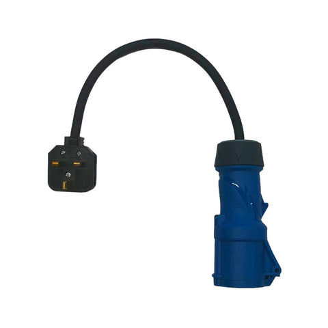 Adaptor lead 230v 13A plug to 16A industrial CEE IEC60309 commando socket heavy duty flex