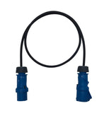 IP44 connectors, heavy duty H07RN-F rubber 16A 230v CEE IEC 60309 industrial plug to 16A socket extension lead. Camping, caravan, generator, catering hook up.