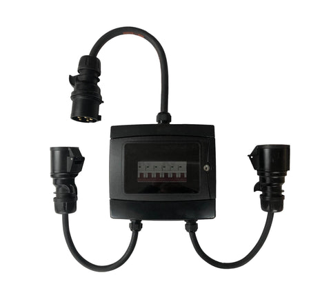 Black 32A to 16A splitter (230v & 415v options)