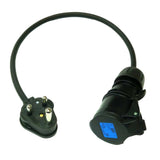 Stage lighting adaptors 15A round pin BS546 plug to 16A IEC 60309 commando socket. H07RN-F rubber cable and high quality connectors.
