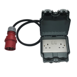 Generator adaptor 415v 16A IEC60309 plug to IP66 rated weatherproof 13A UK double socket.
