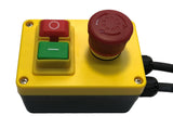No volt release safety switch, ideal for controlling tools and machinery, with a locking emergency stop switch for added safety. Simply plug the unit in between the tool and the power supply. 230v 13A