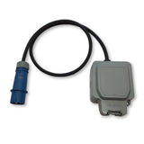 Generator adaptor 230v 16A IEC60309 plug to IP66 rated weatherproof 13A UK single socket.