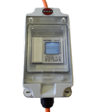 Robust weatherproof kWh marine boat meter with digital MID certified class 1 accuracy meter. High quality shoreline cable with a IEC60309 commando 230v 16A plug and socket