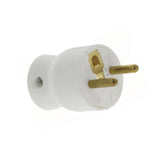 Heavy duty adaptor to enable appliances with a French (type E) plug to be used with a UK 13A socket.